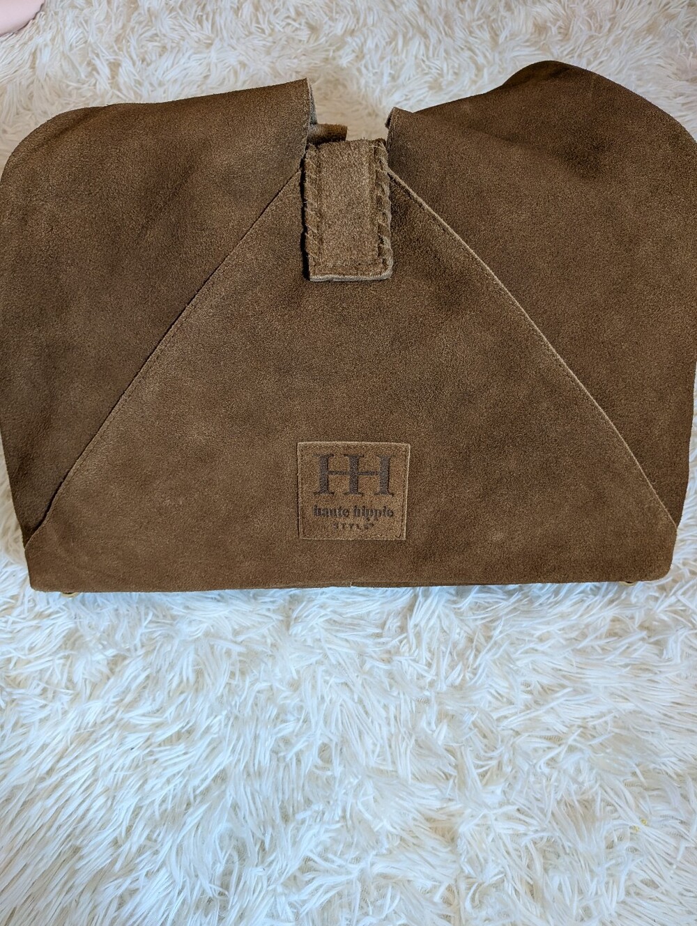 Haute Hippie Brown Triangle Suede Hobo Bag - Picture 5 of 9
